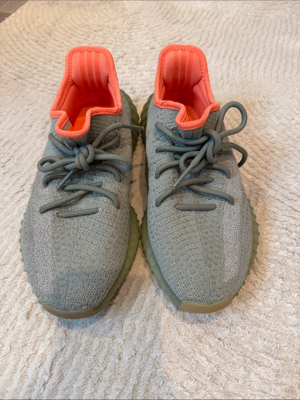 Yeezy Kids Knit Sneakers in Sage Green with Coral Lining
